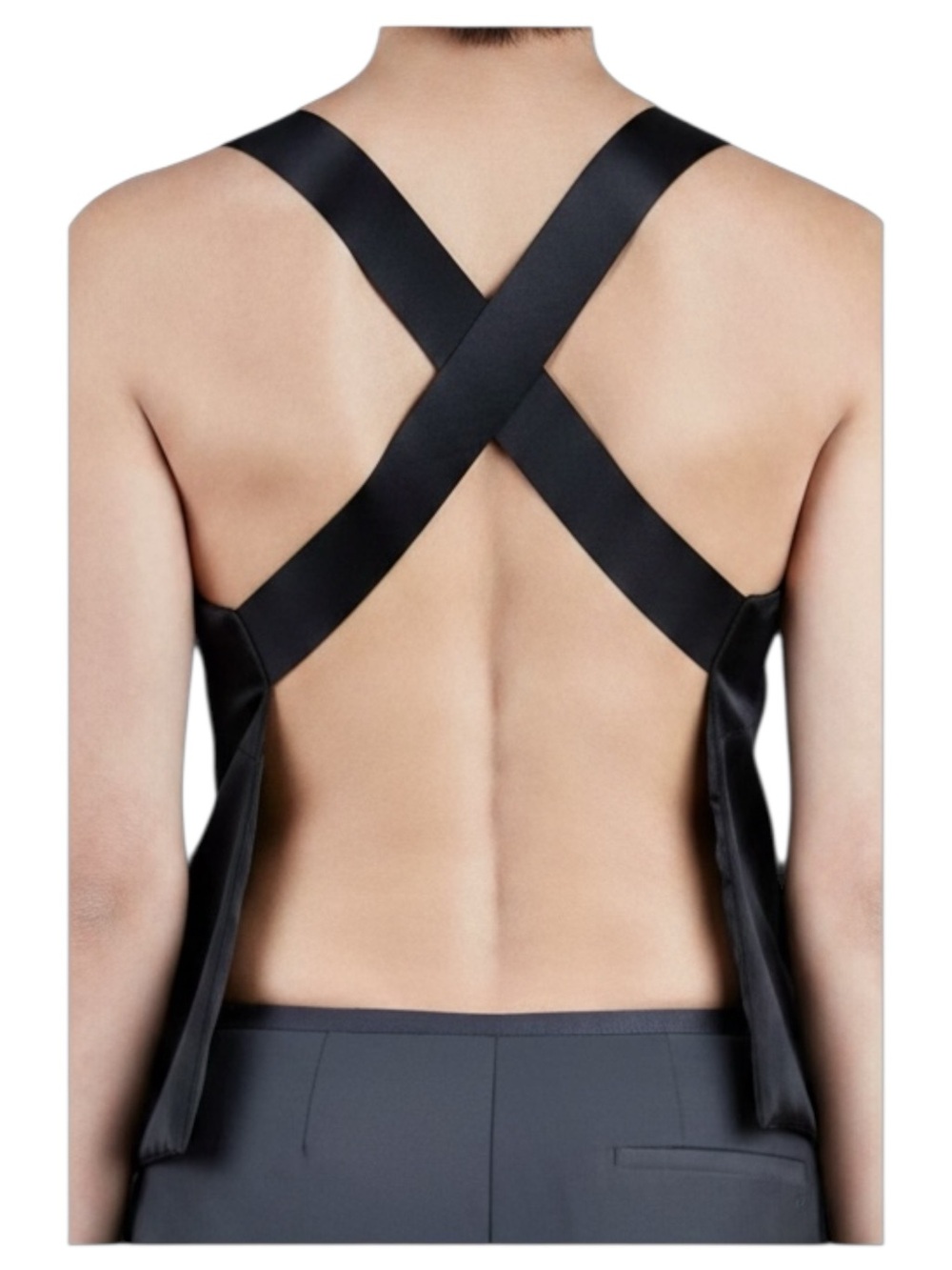 NWT Ammara “Coco” Black Velvet Asymmetric Neck Criss Cross Strap Open Back Top